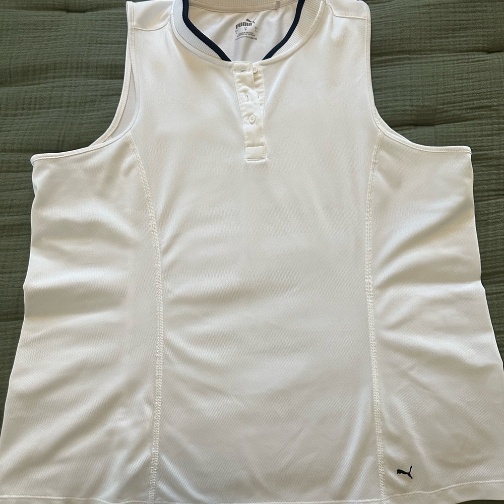 Puma White Sleeveless Golf Shirt